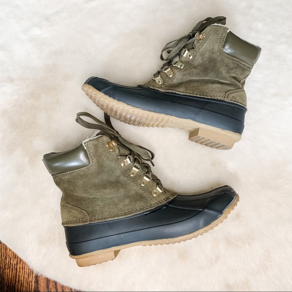 Joie Shoes - Joie Delyth Olive Suede Lace Up Rain Snow Boots